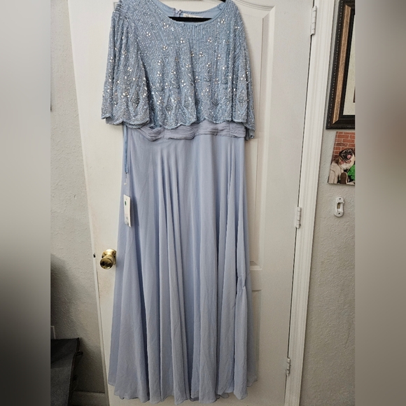 Mac Duggal Beaded Overlay A-Line Gown Powder Blue SZ 20 NWT 9181 $598 - Picture 3 of 15